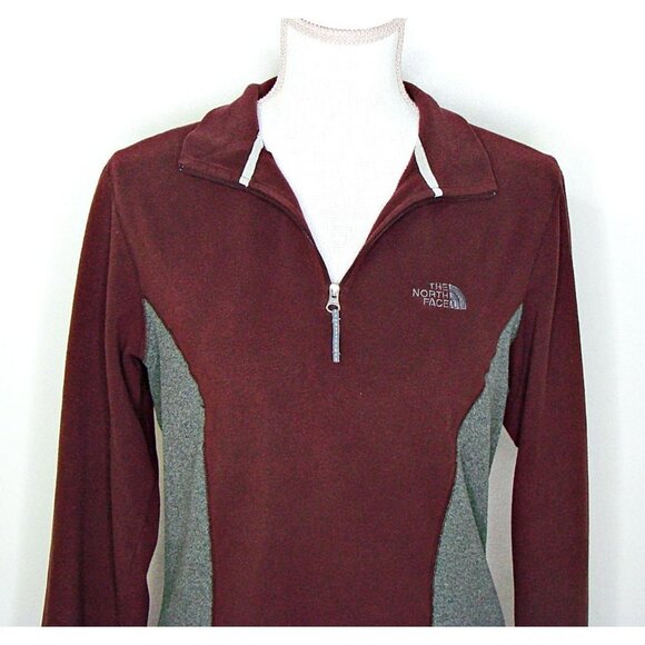 Womens The North Face 1/4 Zip Fleece Pullover Jacket Lightweight Burgundy Gray M - Picture 4 of 12